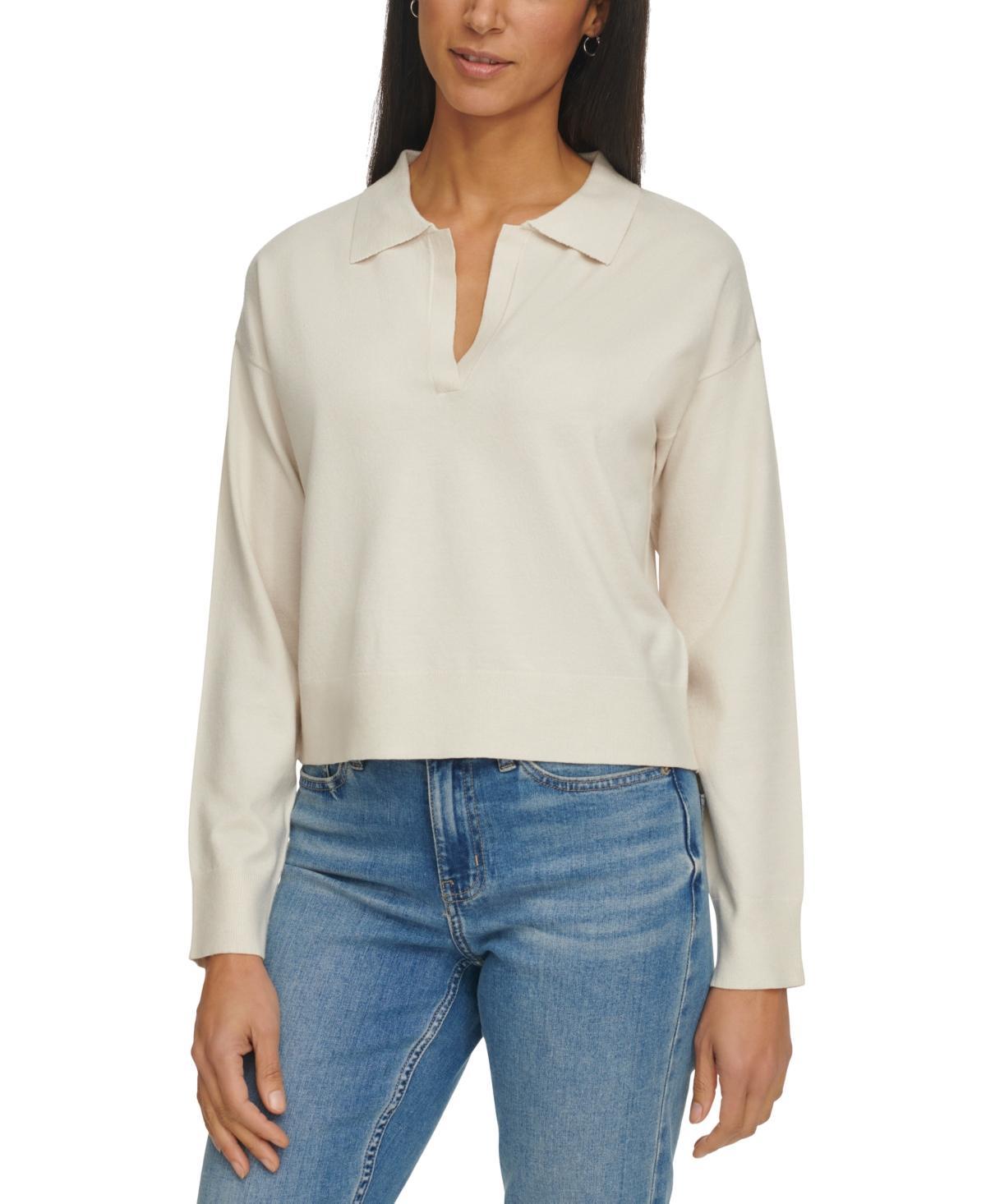 Calvin Klein Jeans Womens Long Sleeve Polo Collar Top Product Image