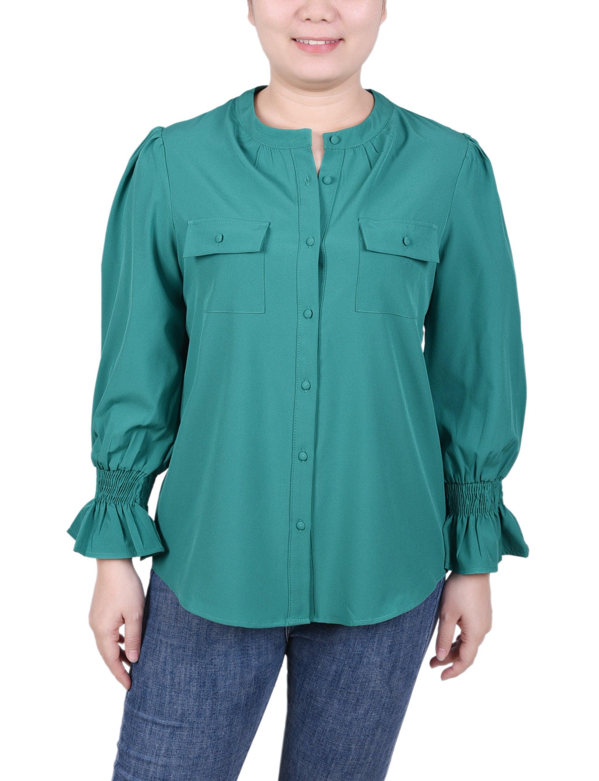 Long Sleeve Y Neck Blouse - Petite Product Image