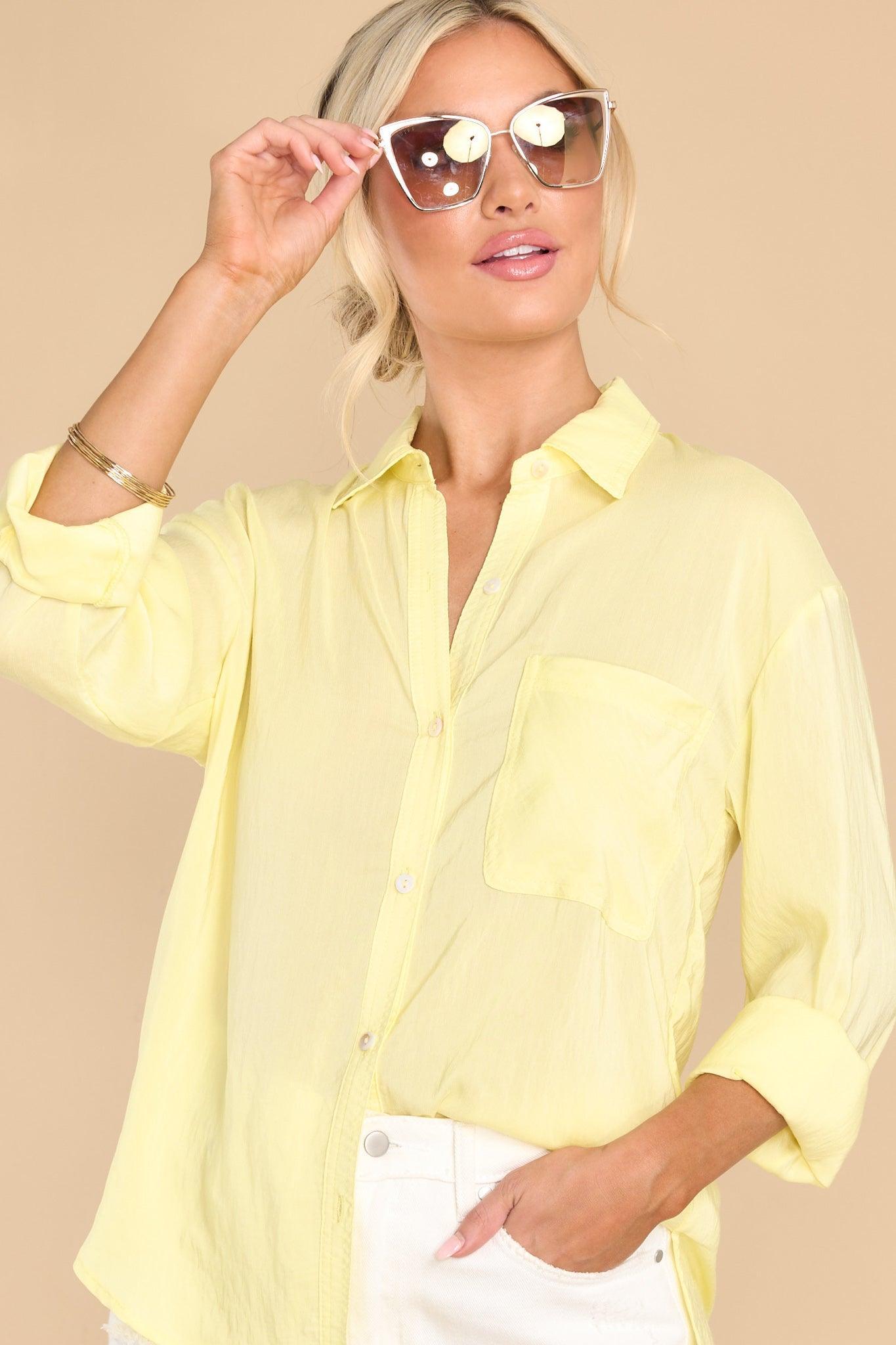 Sincerely Brilliant Yellow Button Front Top Product Image