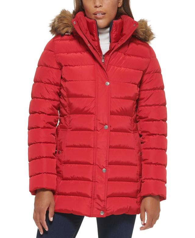 Tommy Hilfiger Womens Faux-Fur-Trim Hooded Puffer Coat, Created for Macys Product Image