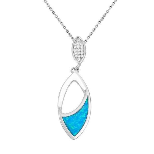 Lab-Created Blue Opal & Cubic Zirconia Sterling Silver Marquise Pendant Necklace, Womens Product Image