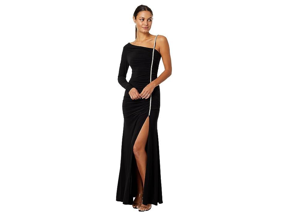 Xscape One-Shoulder Rhinestone Trim Gown Product Image