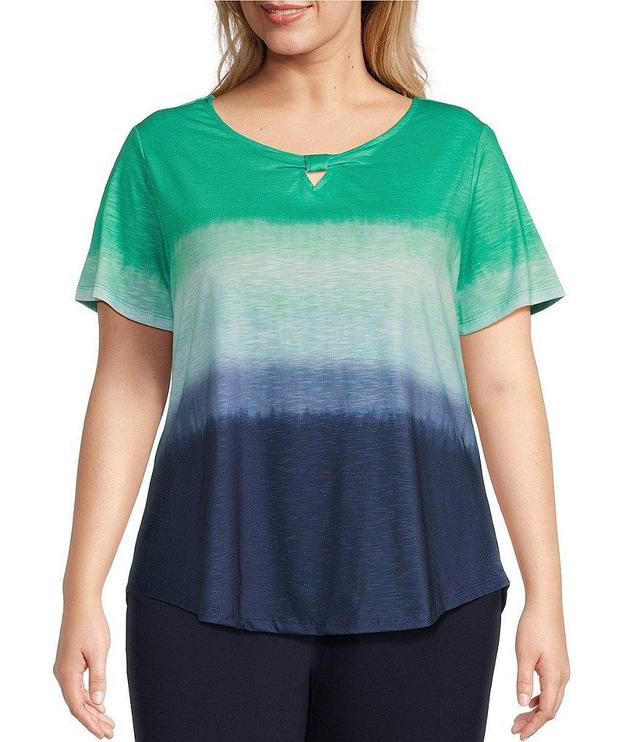 Allison Daley Plus Size Ombre Short Sleeve Keyhole Neck Knit Top Product Image