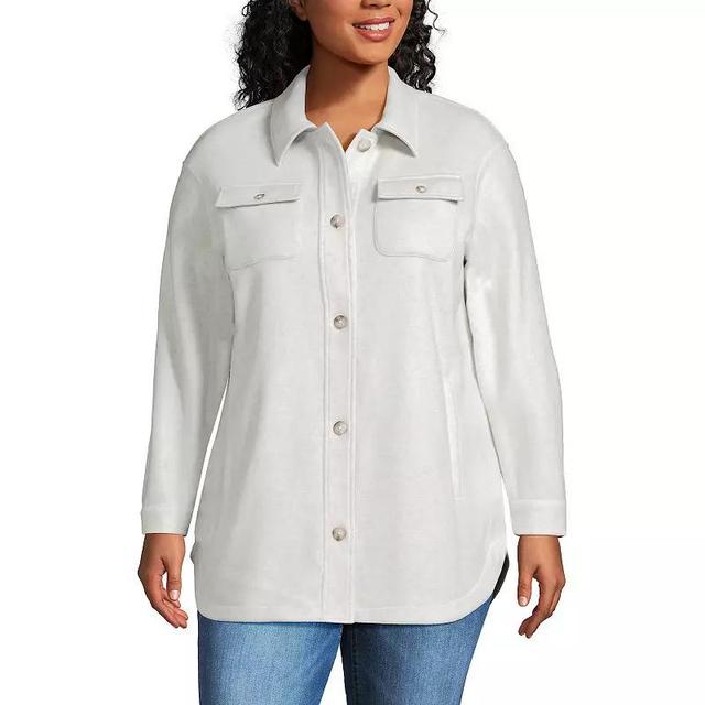 Plus Size Lands End Luxe Fleece Button-Up Shacket, Womens Bright Gray Grey Product Image