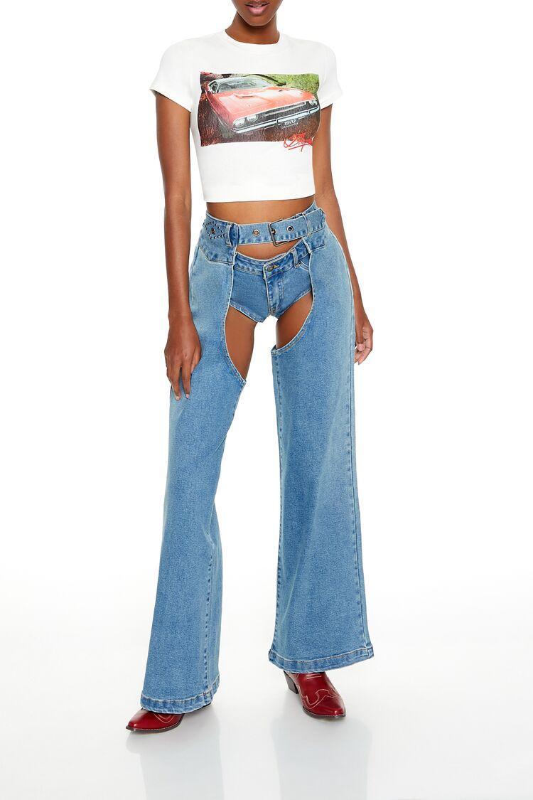 Studded Cutout Wide-Leg Jeans | Forever 21 product image