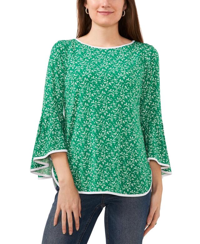 Sam & Jess Petite Contrast-Trim Bell-Sleeve Top Product Image