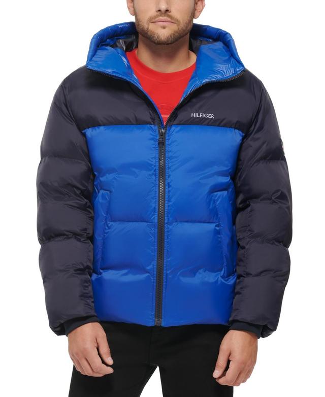 Tommy Hilfiger Mens Colorblock Performance Hooded Puffer Jacket Product Image