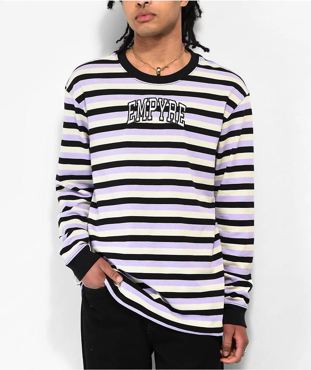 Empyre Good Sport Black, White & Purple Stripe Long Sleeve T-Shirt Product Image