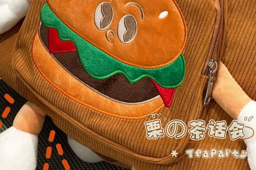 Hamburger Embroidered Corduroy Backpack / Bag Charm / Coin Purse / Set Product Image