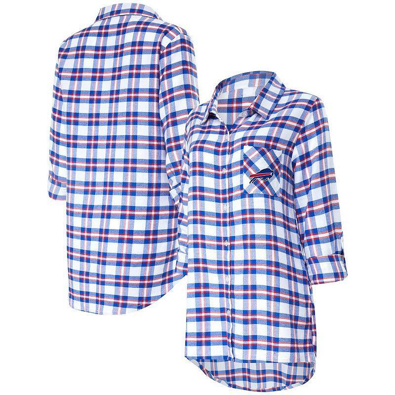 Womens Concepts Sport Royal Buffalo Bills Sienna Plaid Full-Button Long Sleeve Nightshirt Product Image