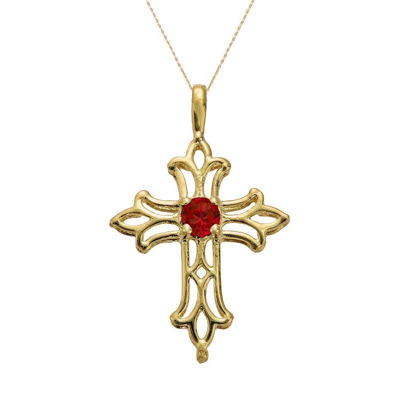 Gemminded 10k Gold Garnet Filigree Cross Pendant, Womens Red Product Image