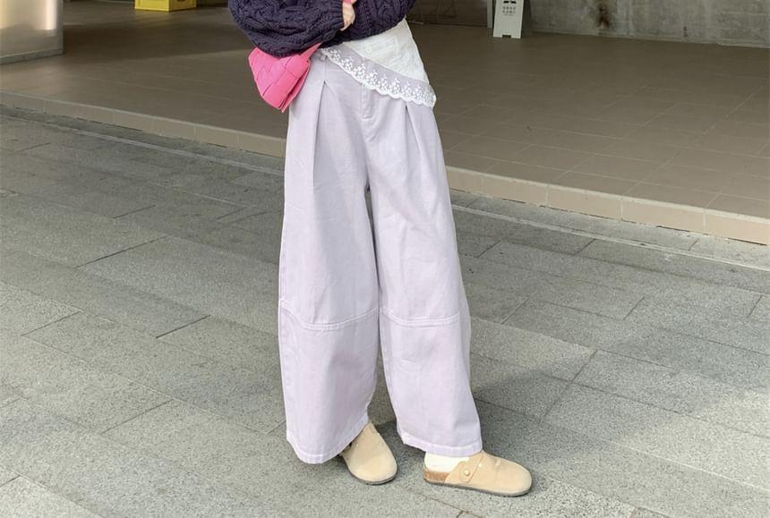 Oversized Cable-Knit Sweater / Cowl-Neck Dotted Top / Pleated Wide-Leg Pants Product Image