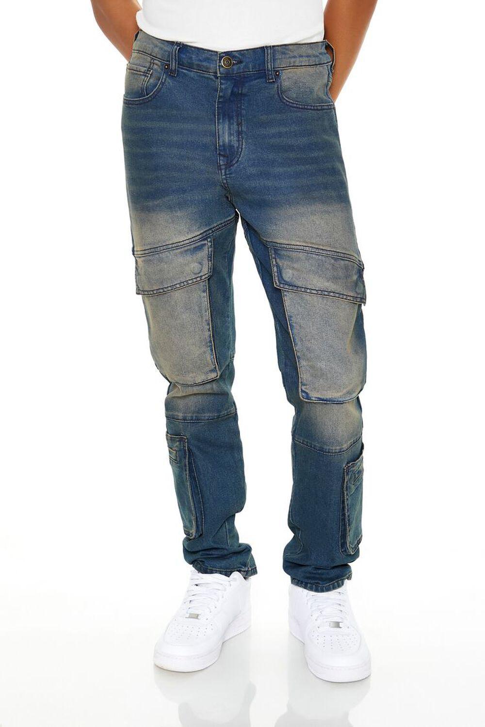 Stone Wash Slim-Fit Cargo Jeans | Forever 21 Product Image