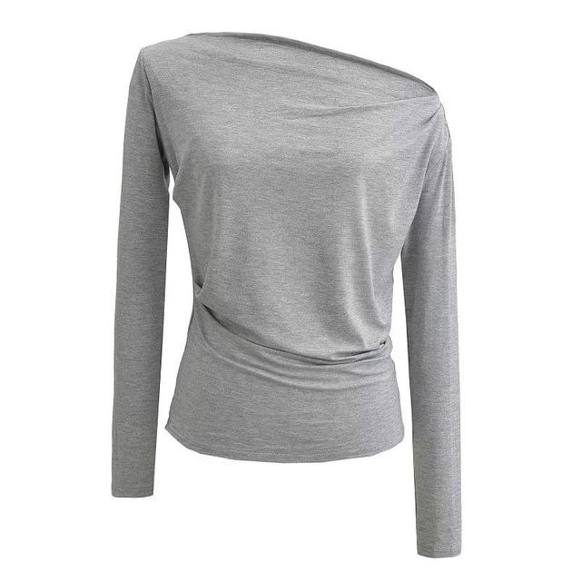 Long-Sleeve One-Shoulder Plain Tee Product Image