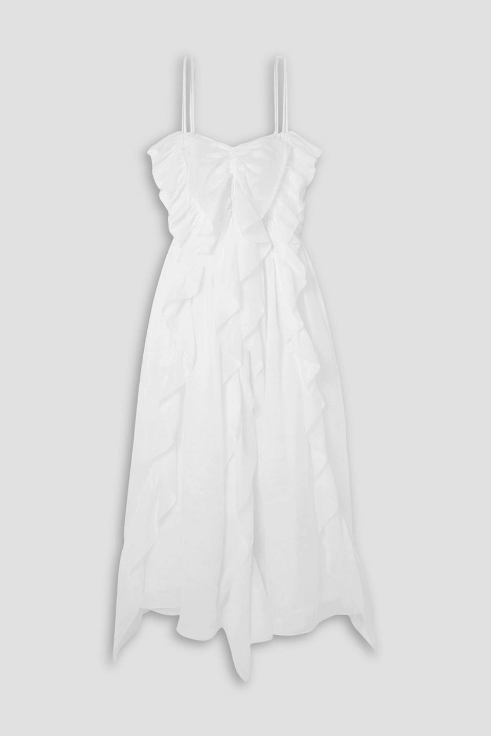 CHLOÉ Ruffled Ramie Midi Dress In White Product Image