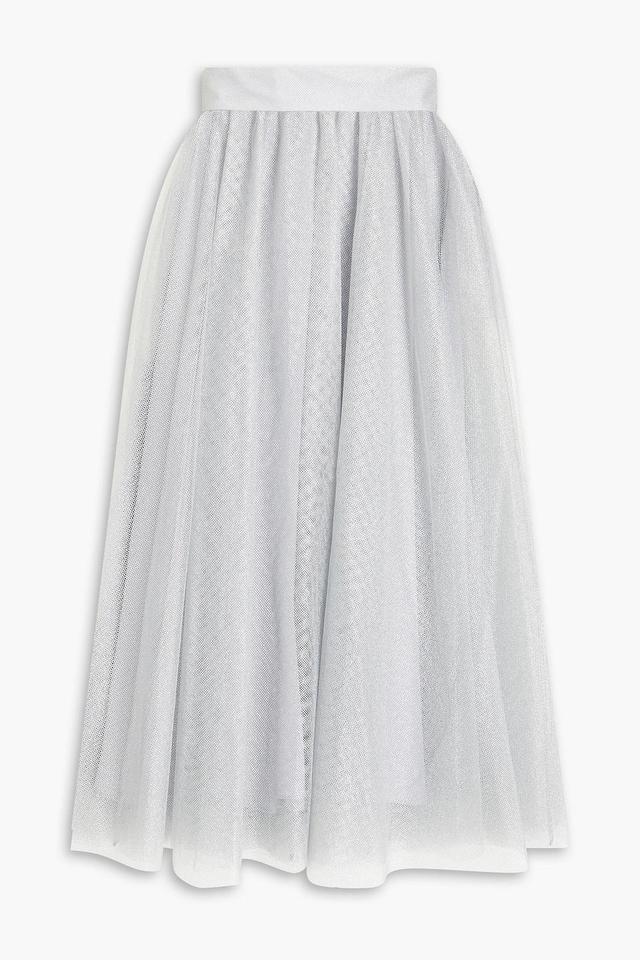 Metallic Tulle Midi Skirt In Silver Product Image