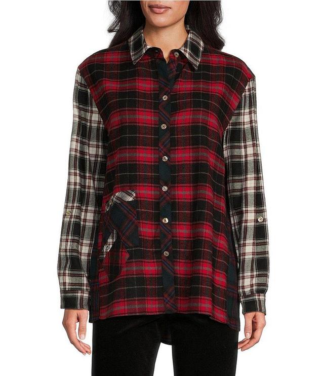 John Mark Mix Plaid Collared Long Sleeve Button Down Top Product Image