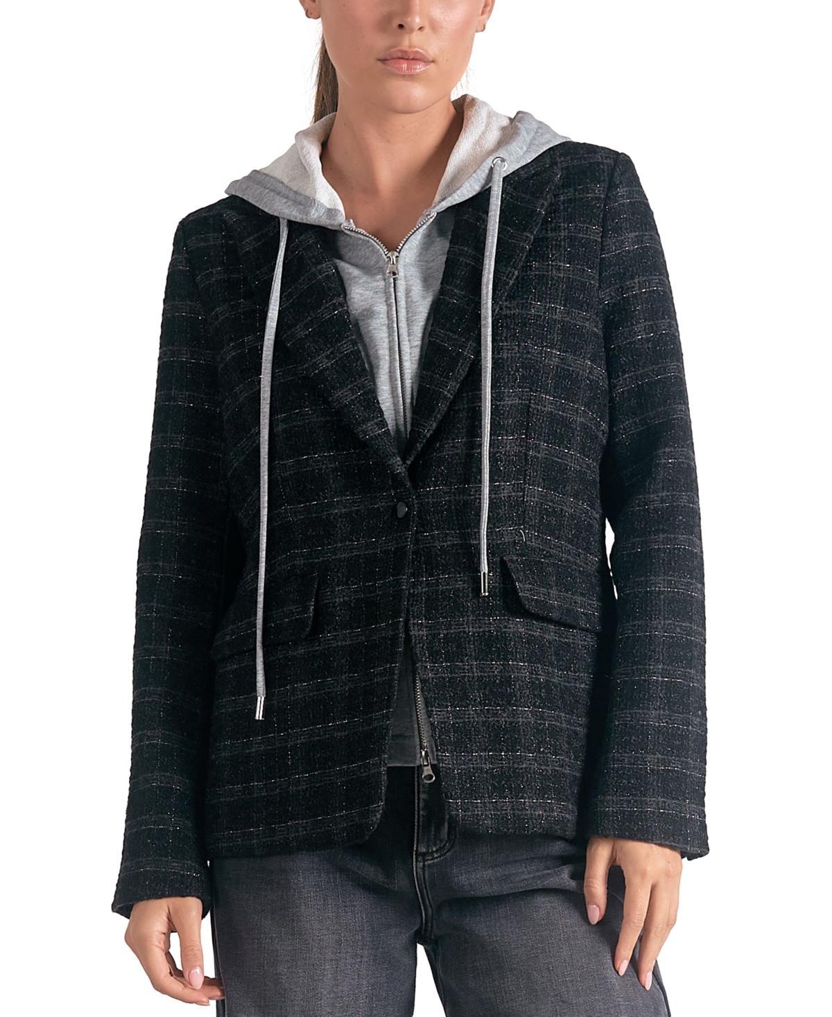 Elan Womens Plaid Long-Sleeve Layered Blazer Hoodie Product Image