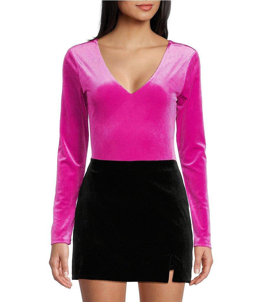 GB Long Sleeve V-Neck Knit Velvet Bodysuit Product Image