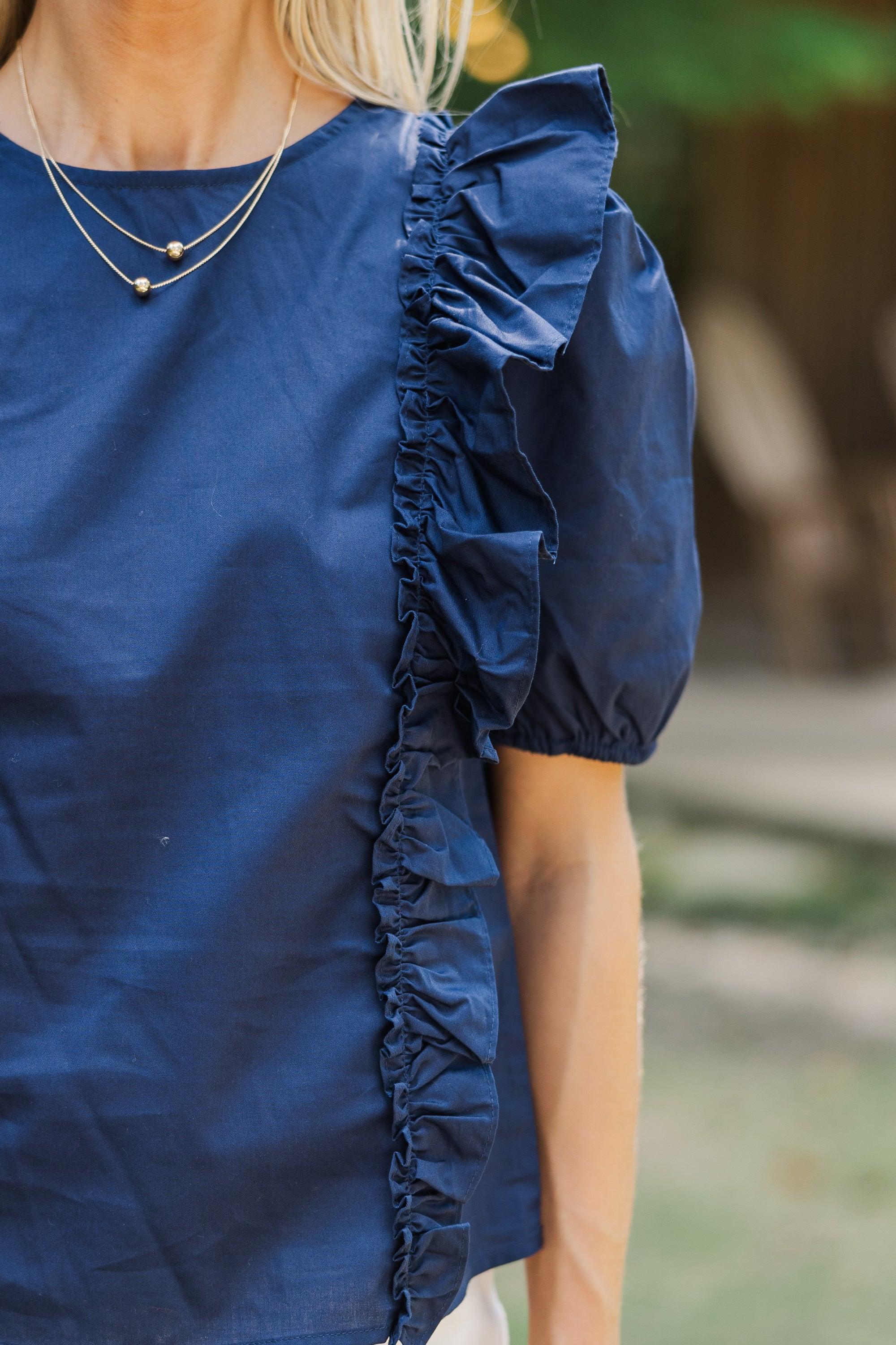 All To Give Navy Blue Ruffled Blouse Female Product Image