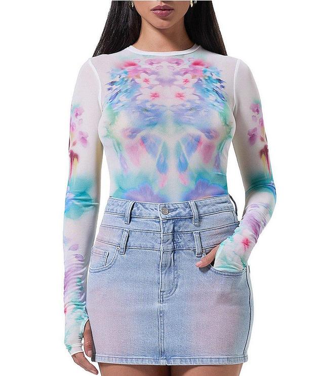 AFRM Kaylee Printed Mesh Crew Neck Long Sleeve Top Product Image