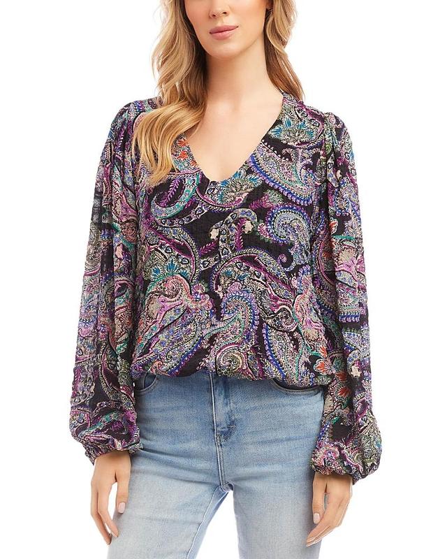 Karen Kane Paisley Blouson Sleeve V-Neck Top Product Image