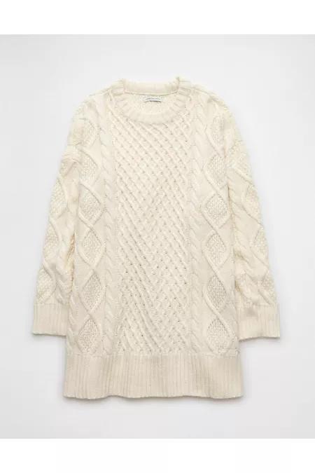 AE Long-Sleeve Cable Knit Sweater Mini Dress Womens Product Image