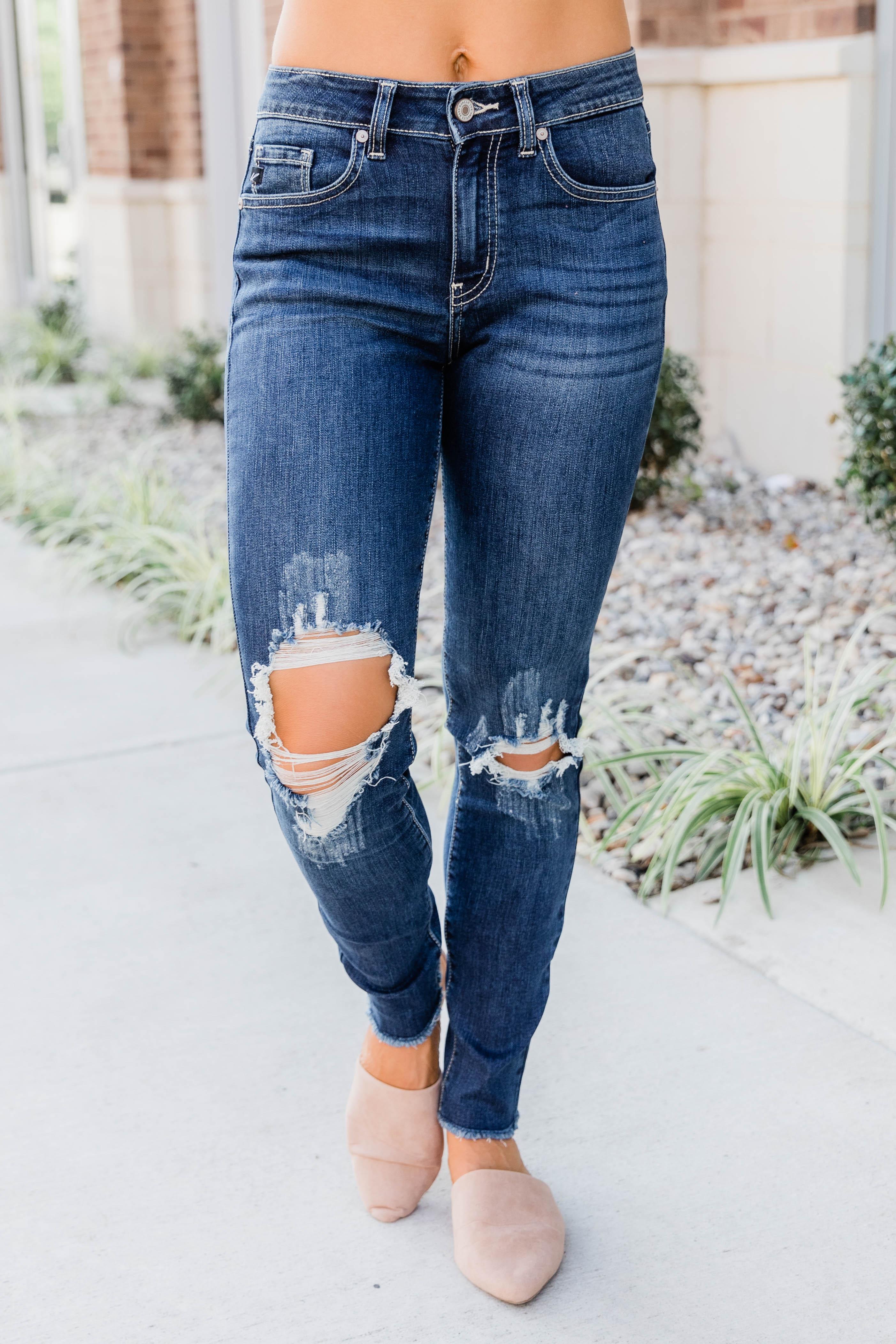 The Kallista Dark Wash Distressed Crop Jeans FINAL SALE Product Image