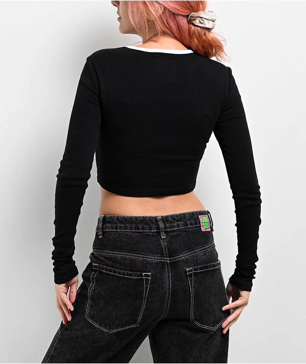 Lurking Class by Sketchy Tank Nomad Cutout Black Long Sleeve Crop T-Shirt Product Image