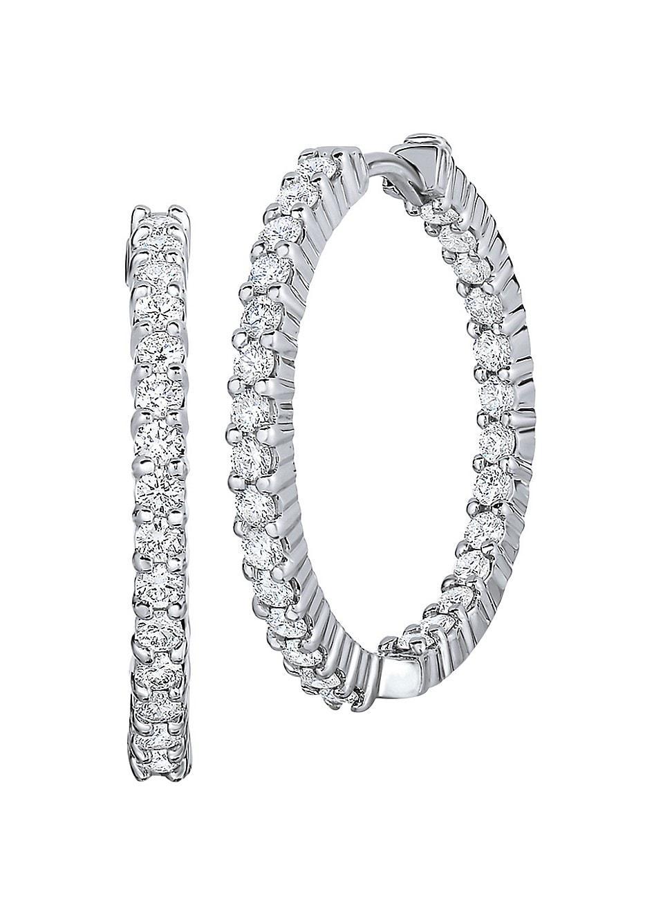 Womens 1.53 TCW Diamond and 18K White Gold Hoop Earrings, 1in Product Image