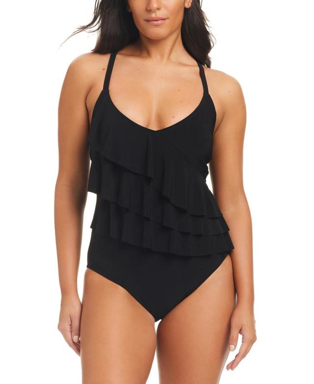 Beyond Control Womens Tiered Ruffle One-Piece Swimsuit Product Image