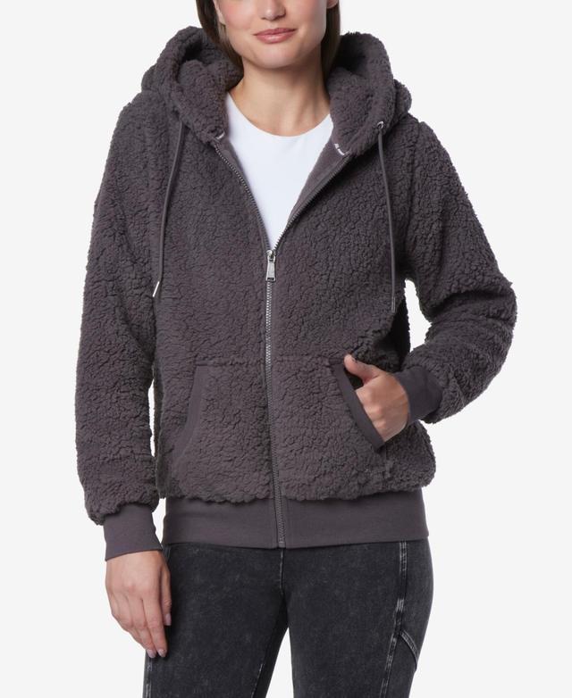 Andrew Marc Spor Teddy Fleece Knit Hoodie Neck Long Sleeve Front Zipper Jacket Product Image