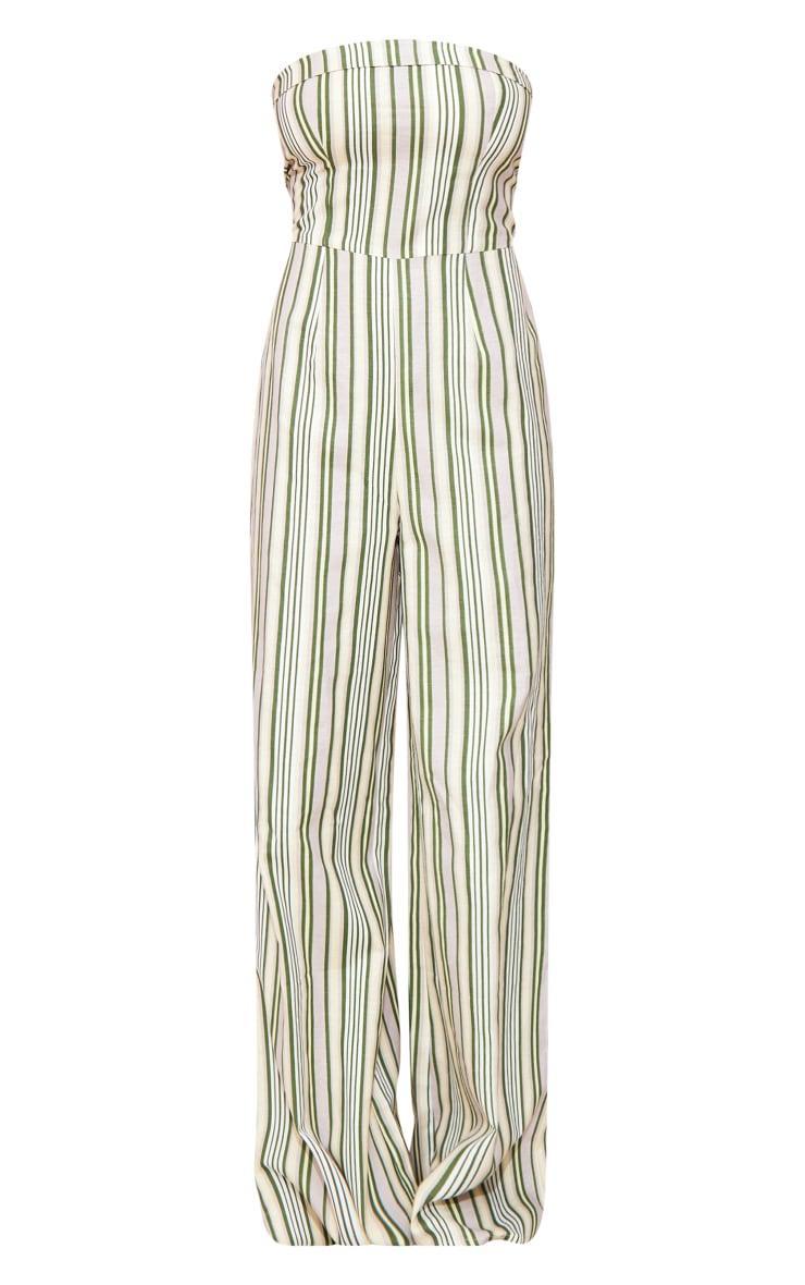 Multi Linen Look Pinstripe Bandeau Fold Over Jumpsuit Product Image