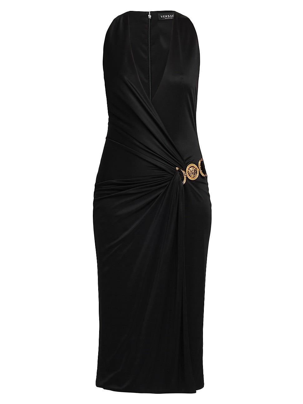 Versace Plunge Neck Drape Cocktail Dress Product Image