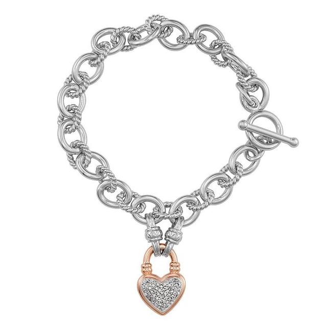 Sterling Silver 1/4 Carat T.W. Diamond Heart Toggle Bracelet, Womens Pink Tone Product Image