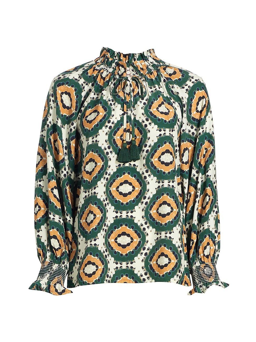 Womens Lianna Geometric Silk Peasant Top Product Image