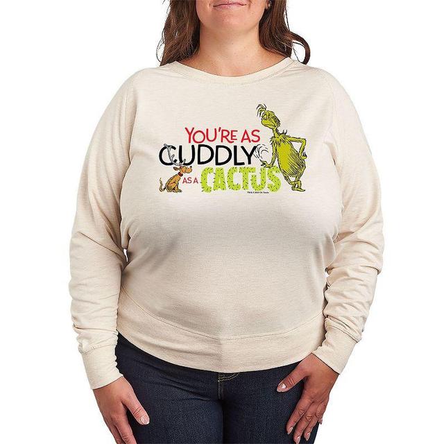 Plus Size Dr. Seuss The Grinch Cuddly As A Cactus Lightweight French Terry Sweatshirt, Womens Product Image