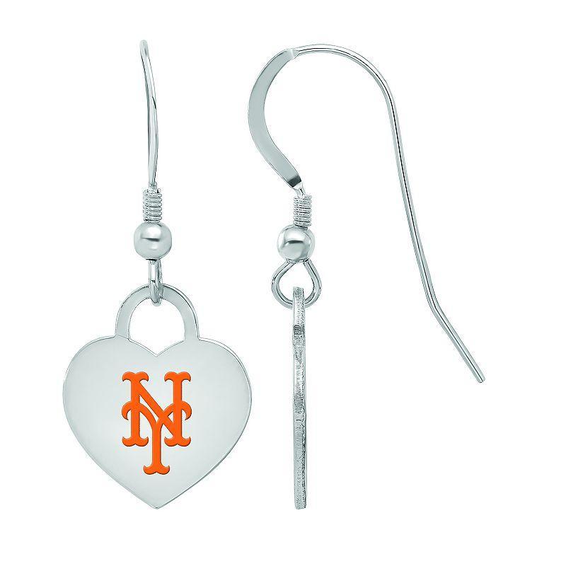 LogoArt Sterling Silver New York Mets Heart Dangle Earrings, Womens Product Image