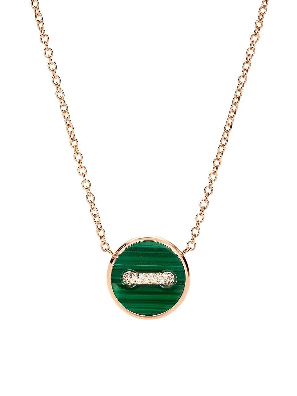 Womens Pom Pom Dot 18K Rose Gold, Malachite & 0.05 TCW Diamond Button Pendant Necklace Product Image