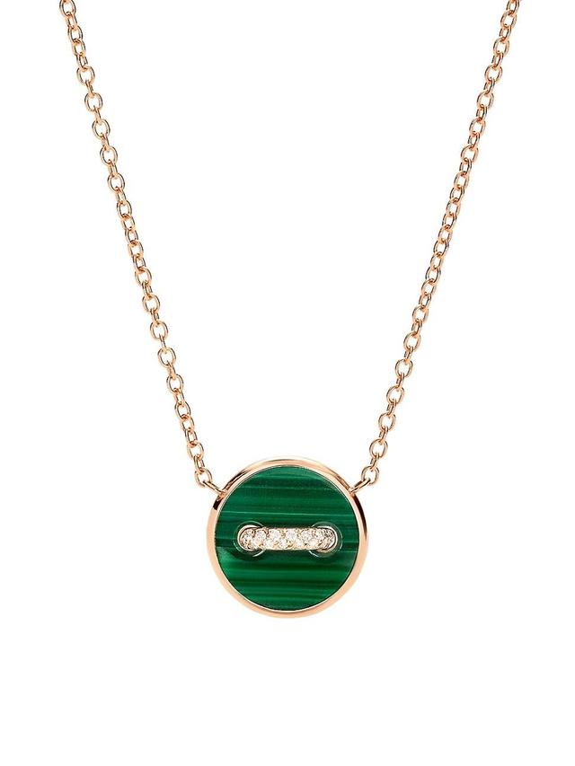 Womens Pom Pom Dot 18K Rose Gold, Malachite & 0.05 TCW Diamond Button Pendant Necklace Product Image