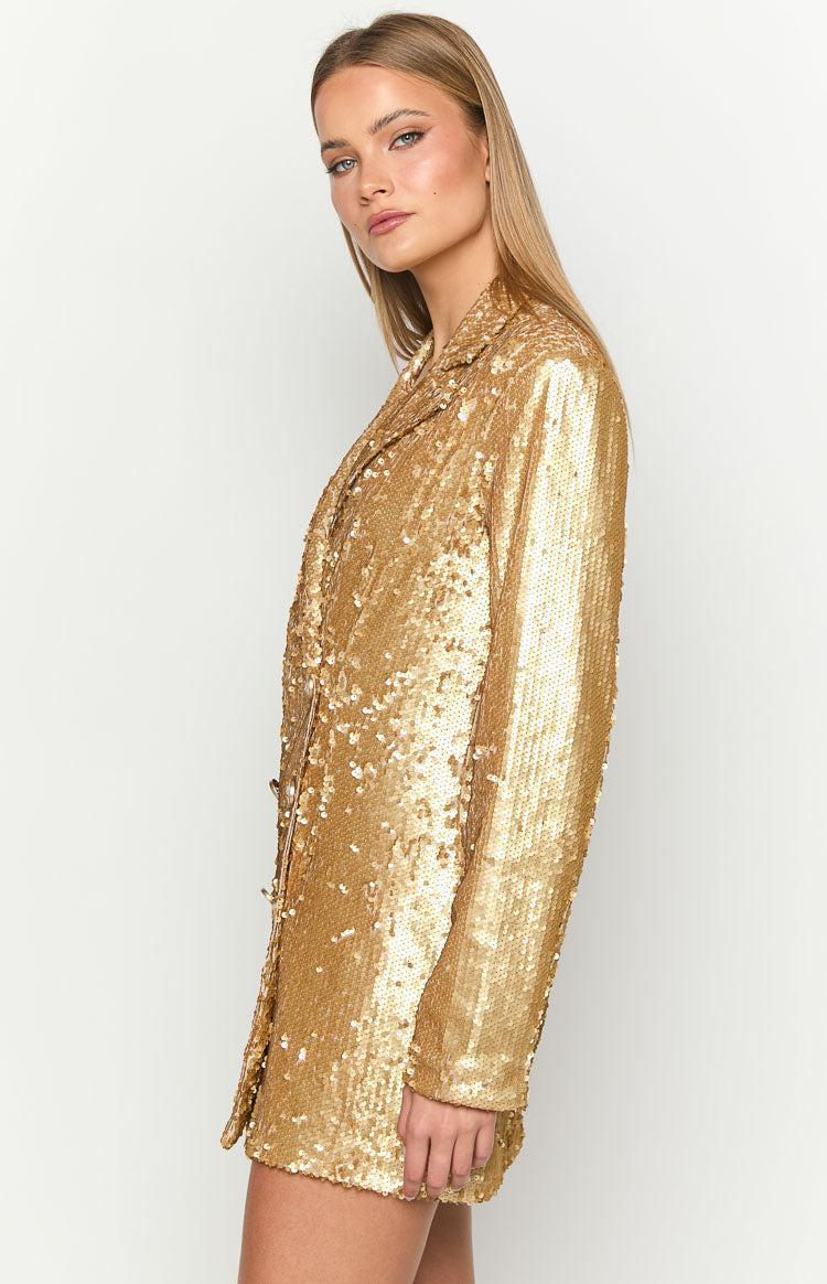 Natalie Gold Sequin Blazer Mini Dress Product Image