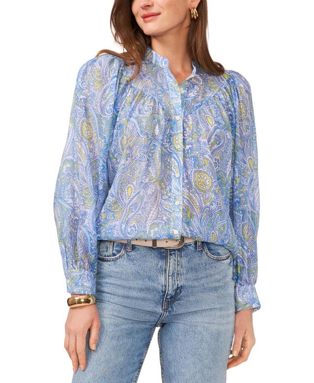 Vince Camuto Womens Printed Raglan Sleeve Button-Front Top Product Image