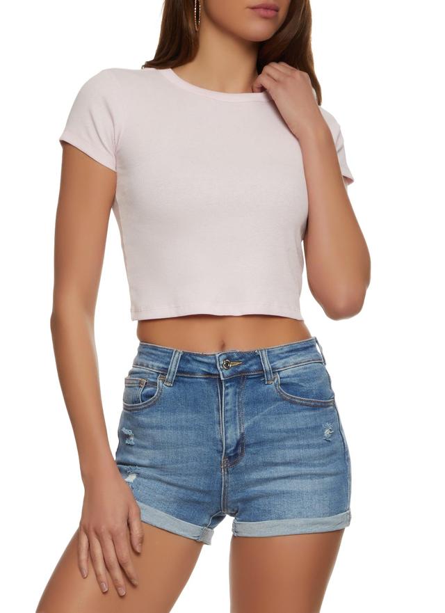 Womens Basic Crew Neck Cropped T Shirt Product Image