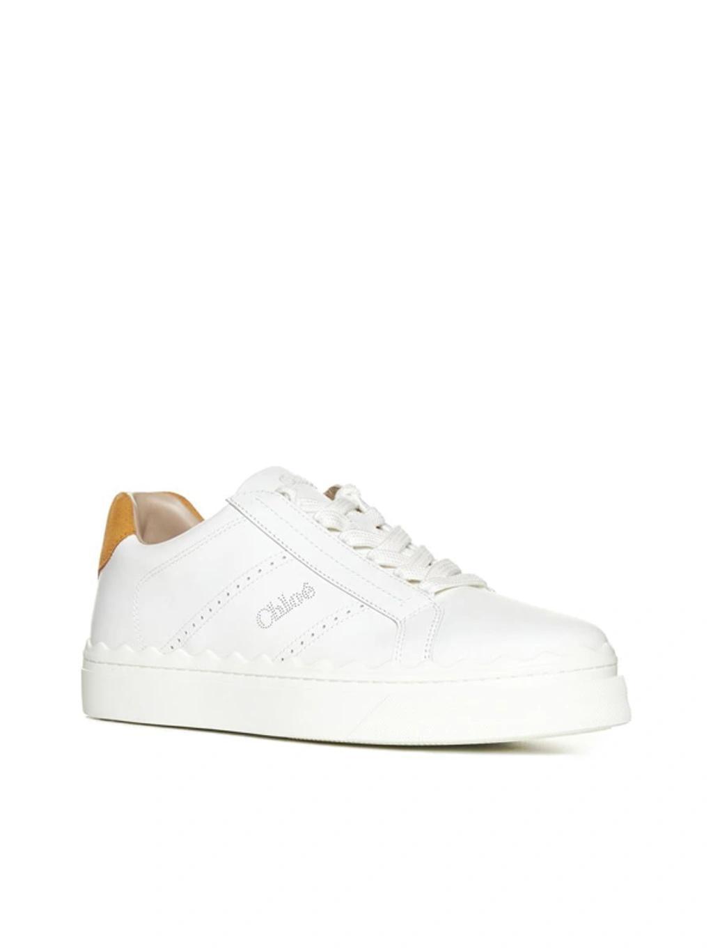 Lauren Leather Sneakers In White,safari Brown Product Image