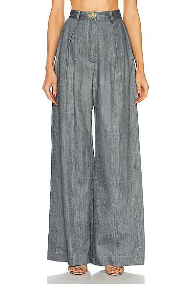 MATTHEW BRUCH Button Pleated Trouser in Blue Product Image