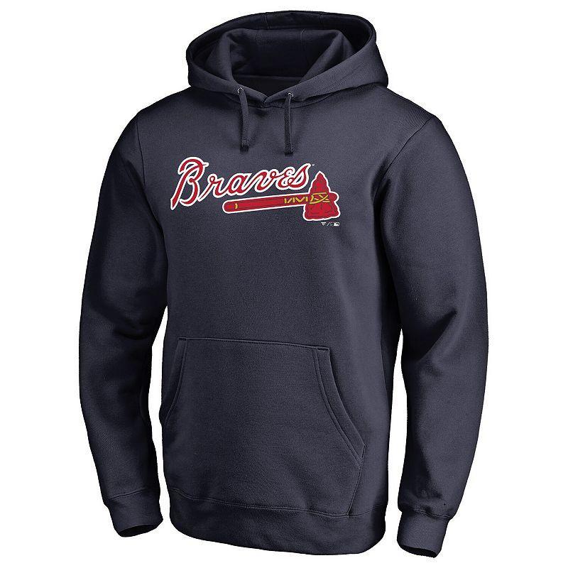 Mens Fanatics Branded Atlanta Braves Official Wordmark Fitted Pullover Hoodie Blue Product Image