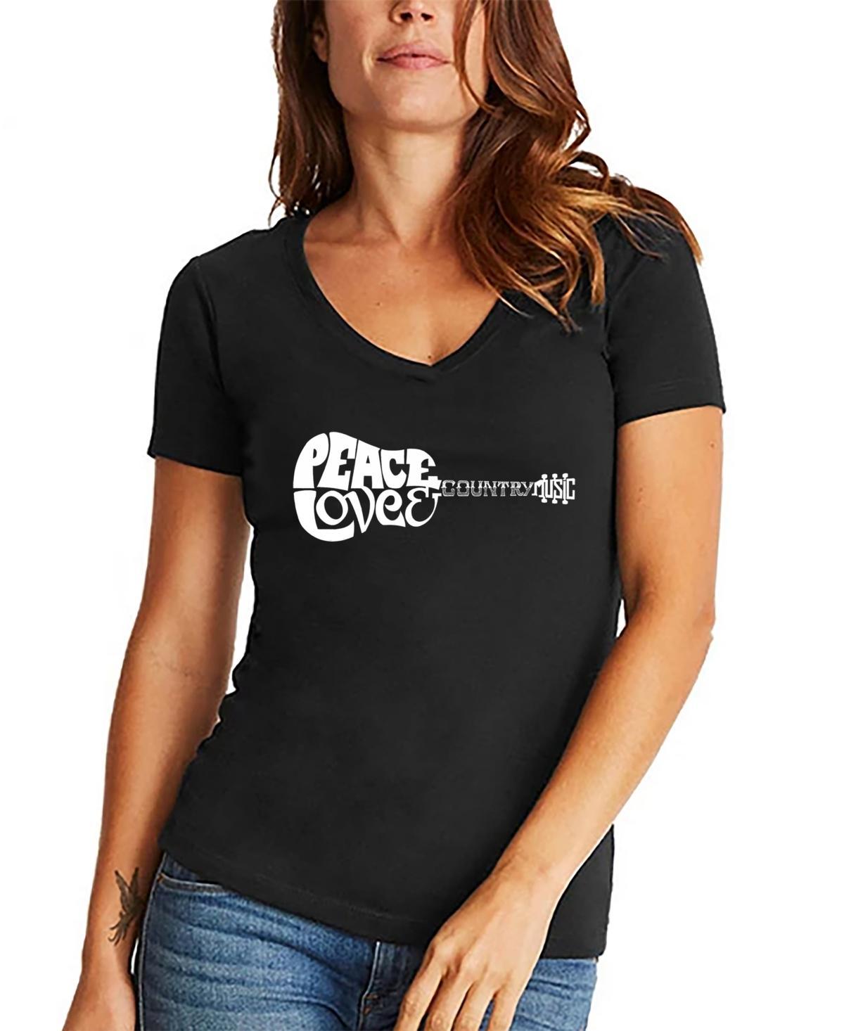 La Pop Art Womens Peace Love Country Word Art V-Neck T-shirt Product Image