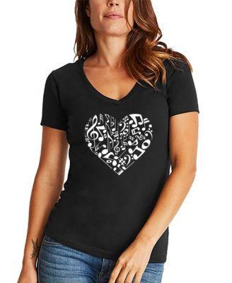 Womens V-neck Word Art Heart Notes T-shirt Product Image