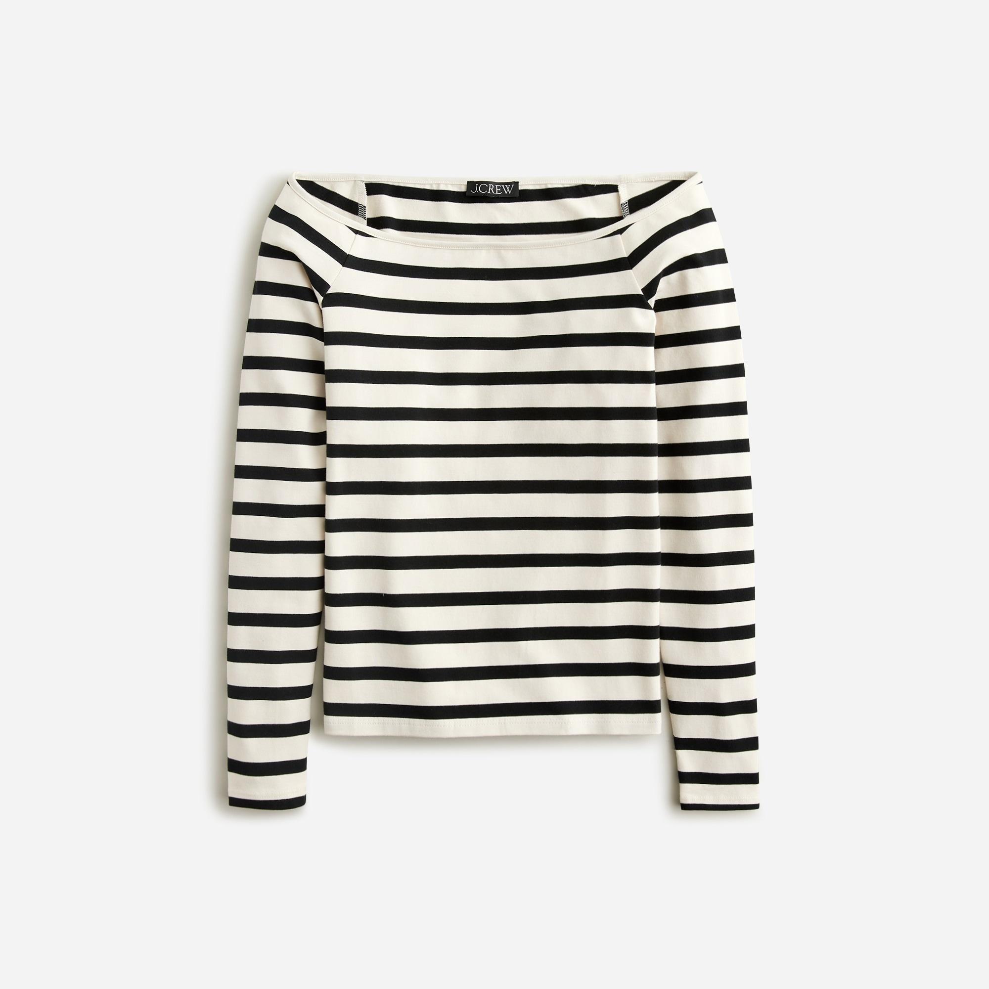 Off-the-shoulder long-sleeve shirt in striped stretch cotton Product Image