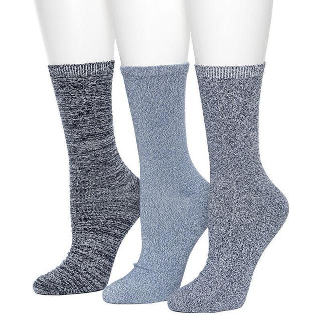 Womens Cuddl Duds 3-Pack Plushfill Midweight Arch Solid Horizontal Stripes Crew Socks Product Image